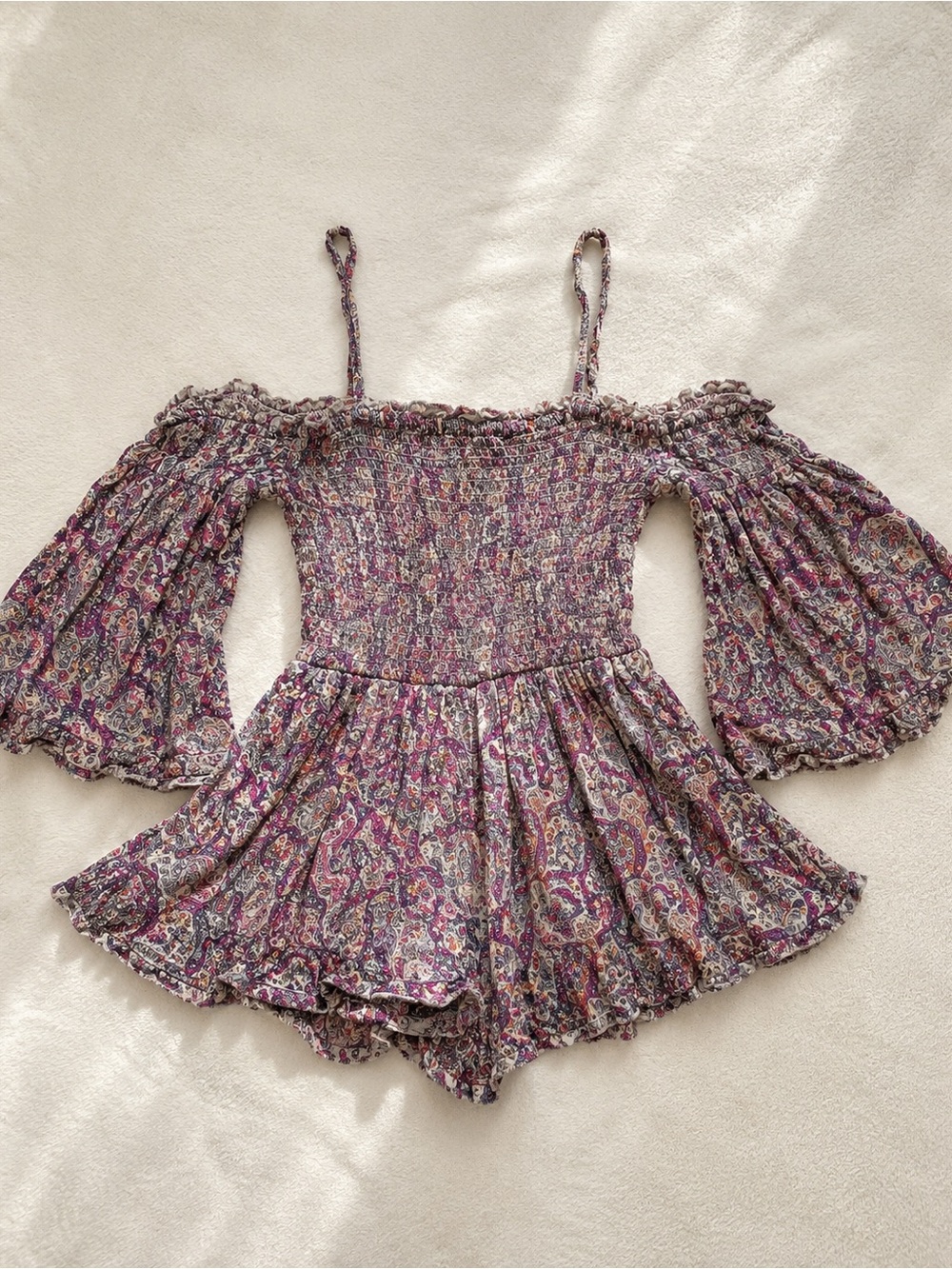 Alythea Purple Paisley Off-Shoulder Romper